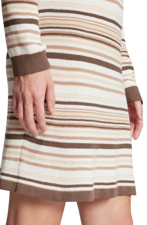 Shop Adidas Originals Stripe Long Sleeve Knit Polo Dress In Earth Strata/warm Sandstone
