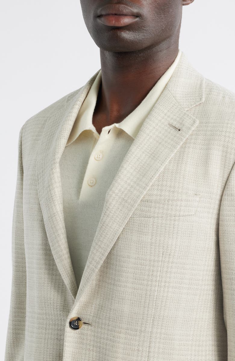 Canali Kei Trim Fit Tan Plaid Wool & Silk Sport Coat, Alternate, color, White