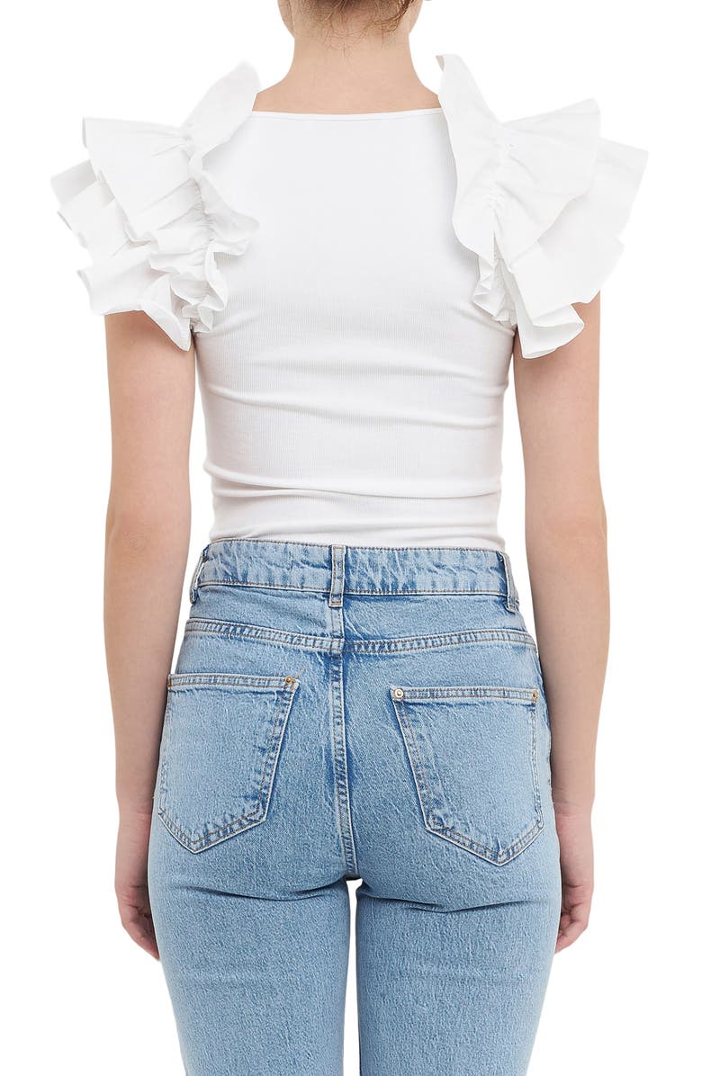 English Factory Ruffle Sleeve Rib Top, Alternate, color, 