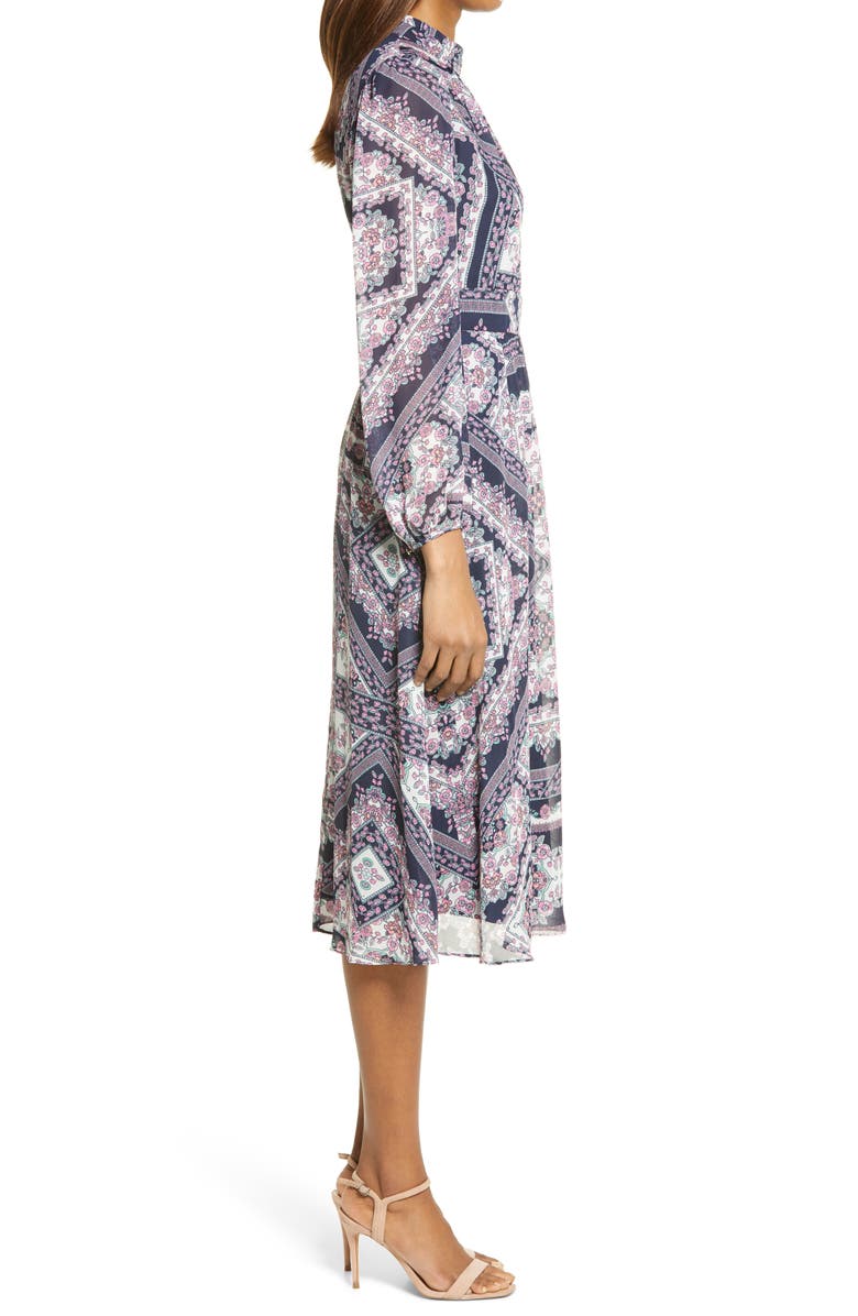 Julia Jordan Tile Print Mock Neck Long Sleeve Midi Dress, Alternate, color,