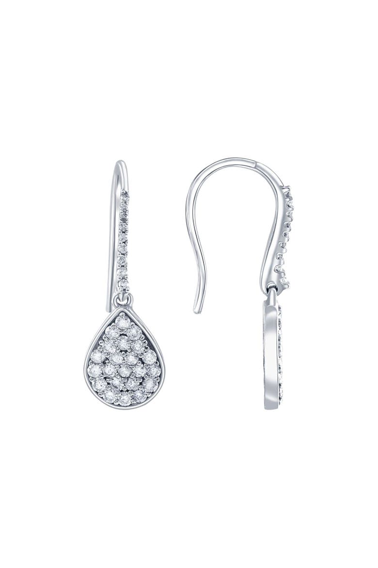 VS 1 1/8ct Diamond Hoops Dangle Pear Shape Earrings 18K Gold 1 1/4" Tall, Main, color, 18k White Gold