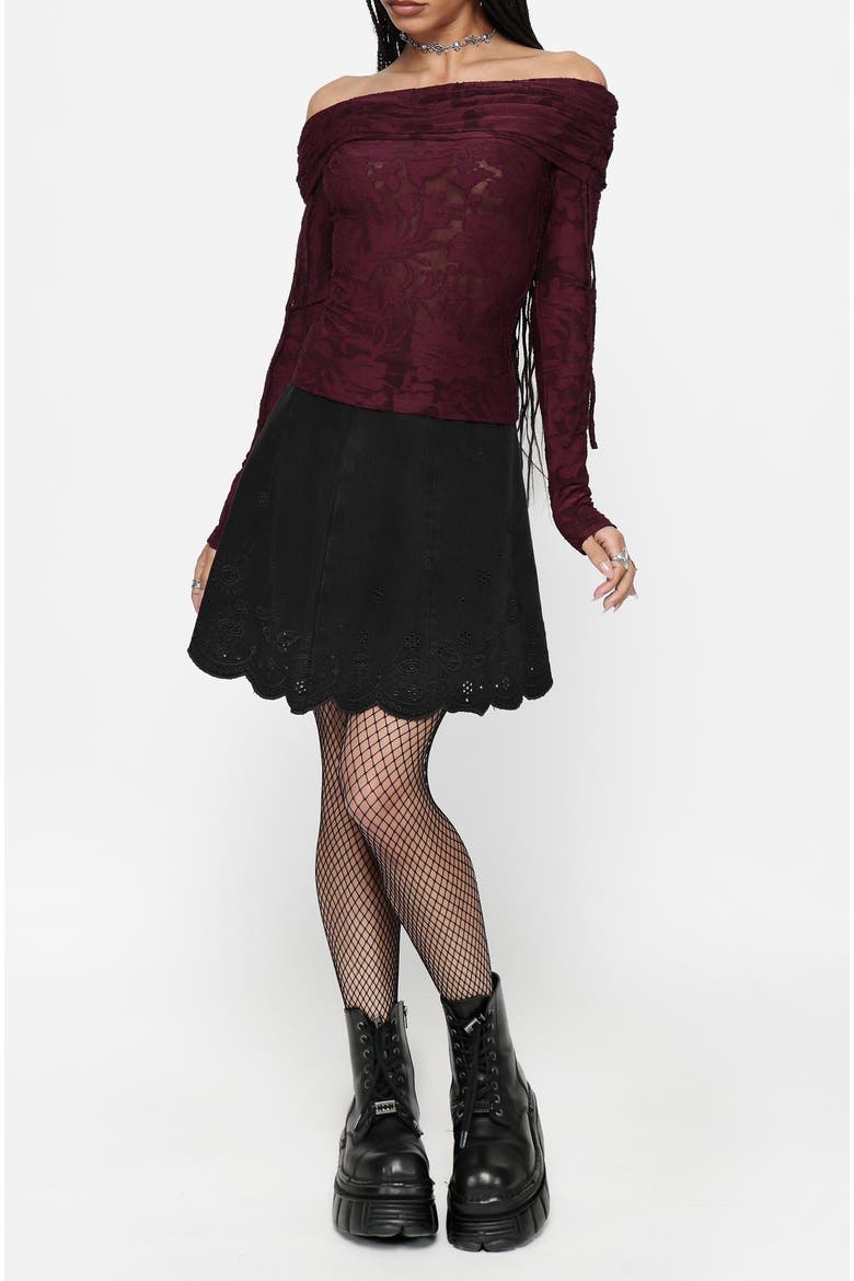 Ayr Broderie Denim Skirt, Alternate, color, Black