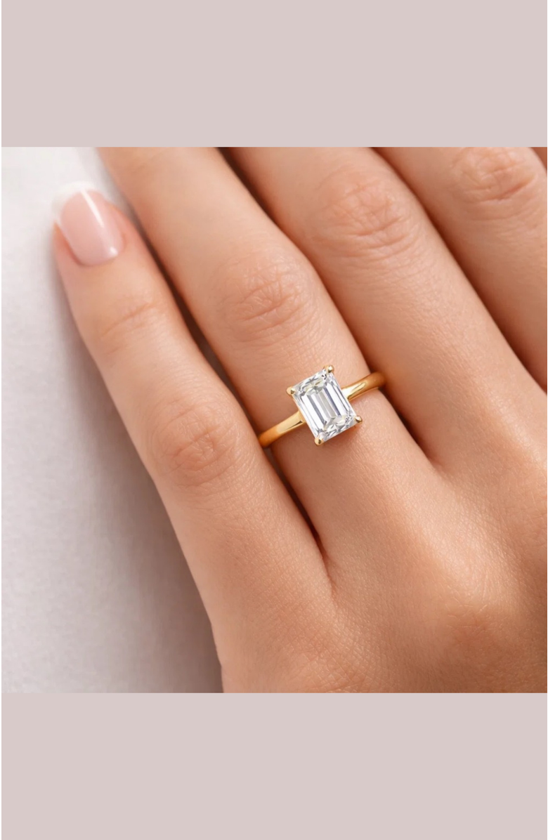 DLORIA Valentina Moissanite 3 ct. t.w. Emerald Cut Solitaire Ring in Gold Vermeil, Alternate, color, Gold