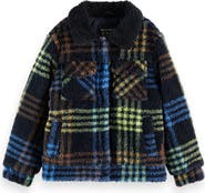 Scotch & Soda Kids' Plaid Teddy Fleece Trucker Jacket