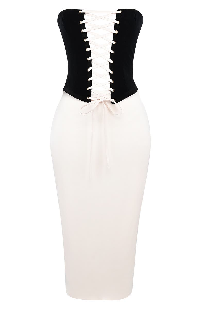 HOUSE OF CB Jaina Strapless Dress, Alternate, color, Black Camel