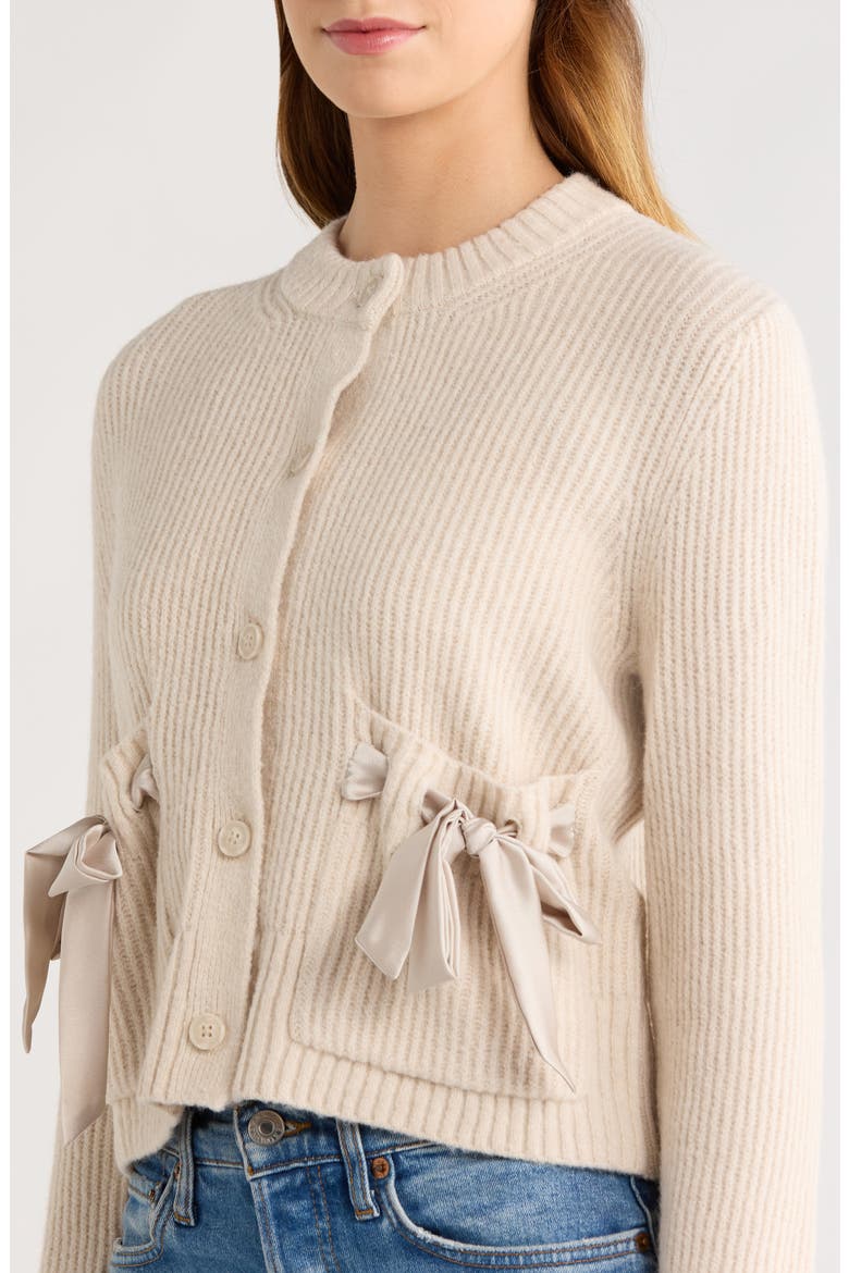 Stassi Satin Tie Cardigan, Alternate, color, PALE OAK WHITE HEATHER
