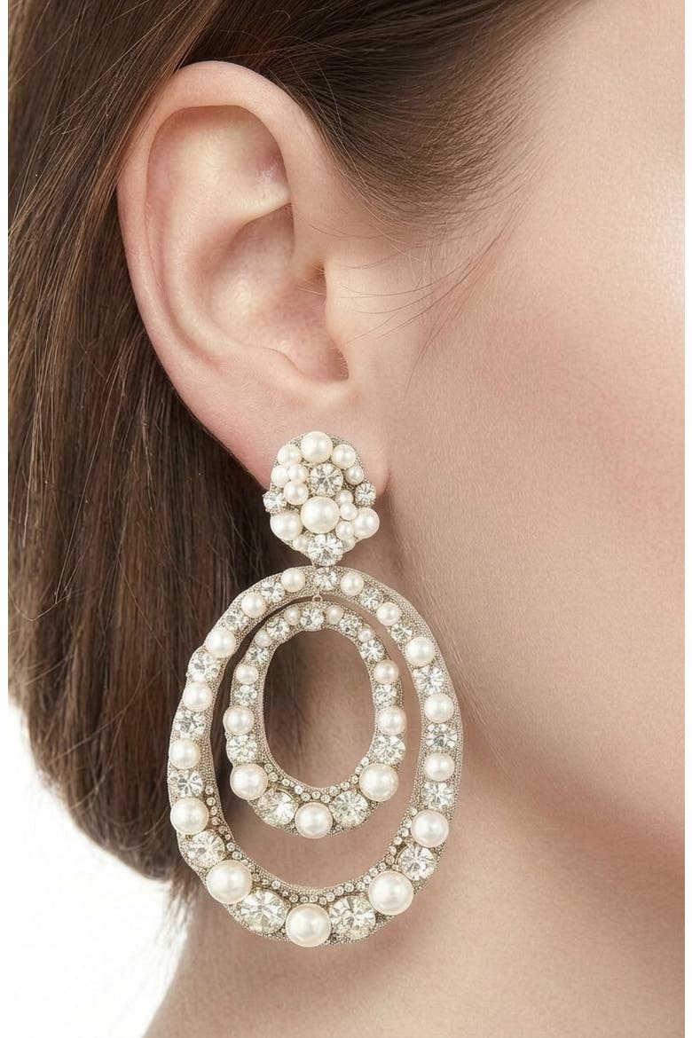 Spencer Faux Pearl Drop Earrings, Alternate, color, SILVER