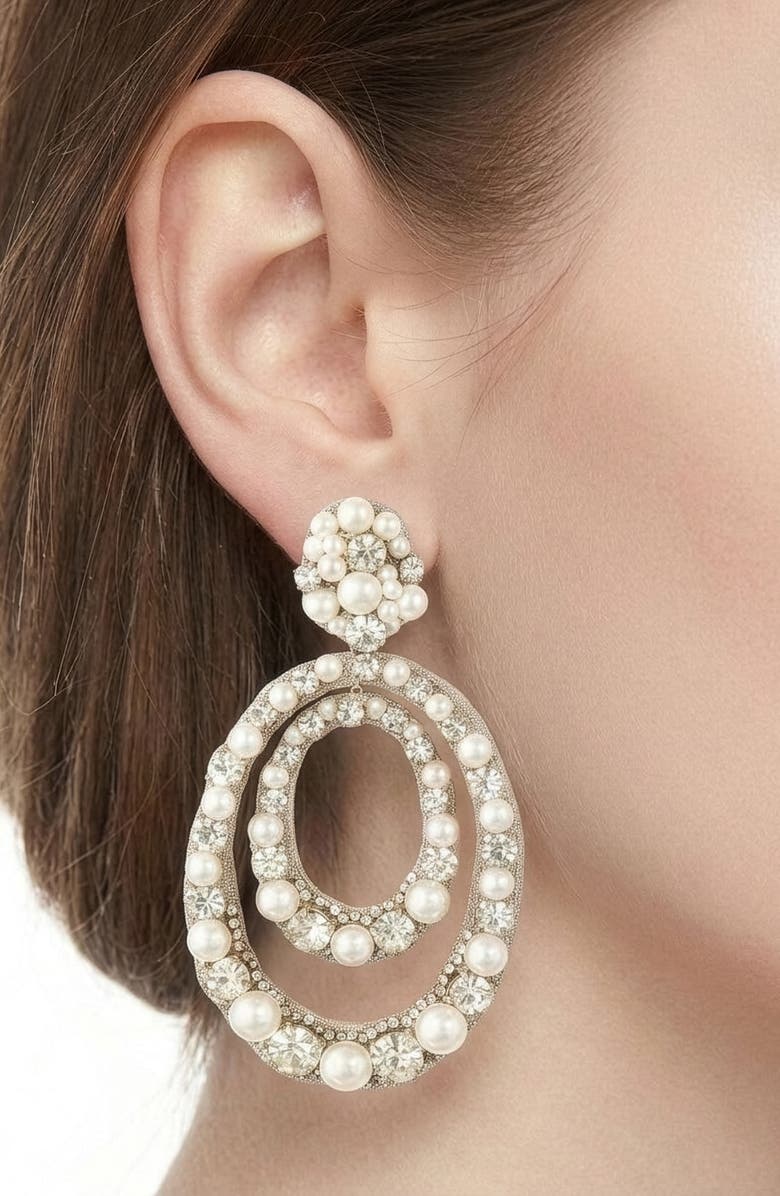 Deepa Gurnani Spencer Faux Pearl Drop Earrings, Alternate, color, Silver