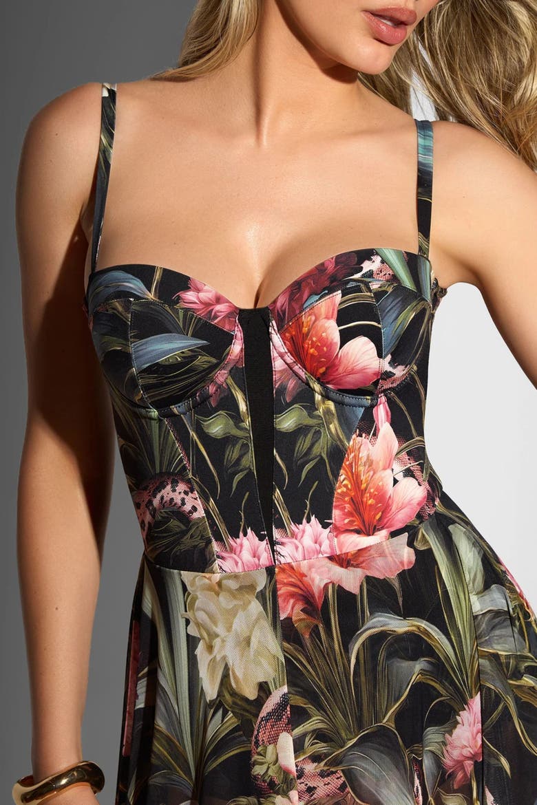 Mega Sculpting Push-Up Midi Dress, Alternate, color, Midnight Peony