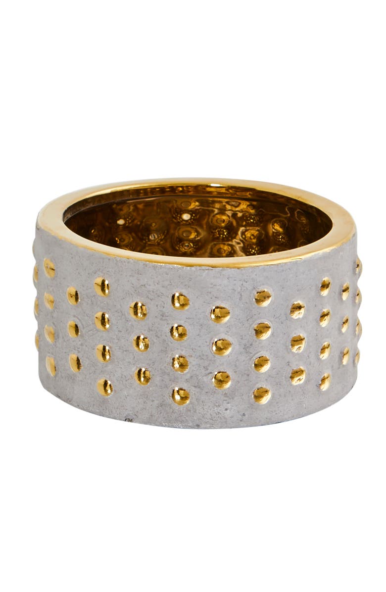 NEARLY NATURAL 6.75-in Regal Stone Hobnail Planter with Gold Accents, Main, color, Gray