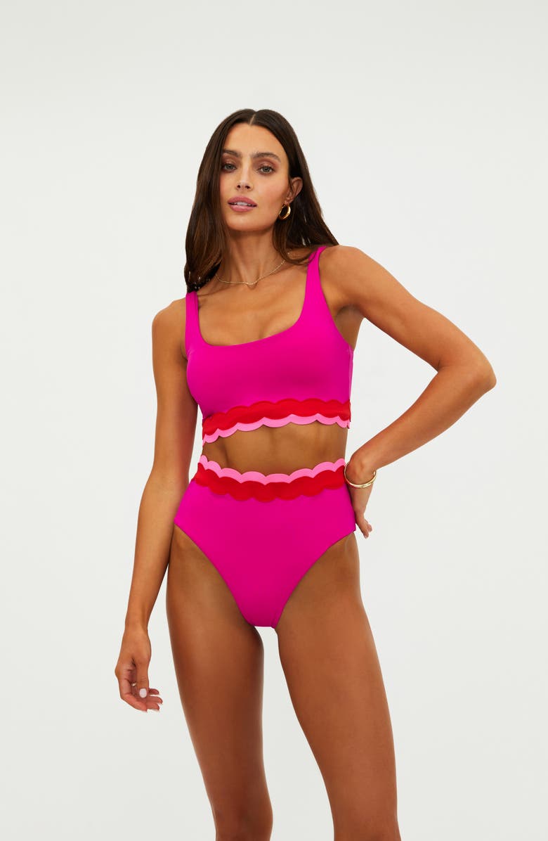 Beach Riot Harriet High Waist Bikini Bottoms, Alternate, color, Fuchsia Red Neon Pink Wave