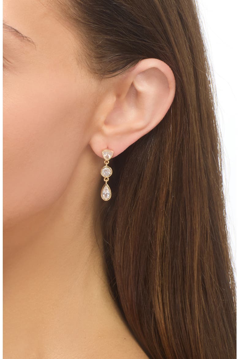 Faceted Sparkle Drop Earrings, Alternate, color, CLEAR - GOLD TONE
