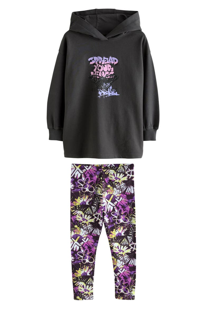 Kids' Cotton Graphic Hoodie & Print Leggings Set, Main, color, GREY
