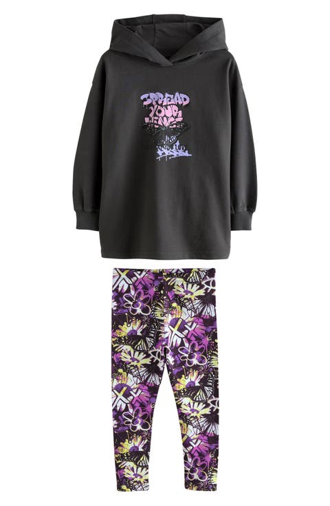 Kids' Cotton Graphic Hoodie & Print Leggings Set (Big Kid)