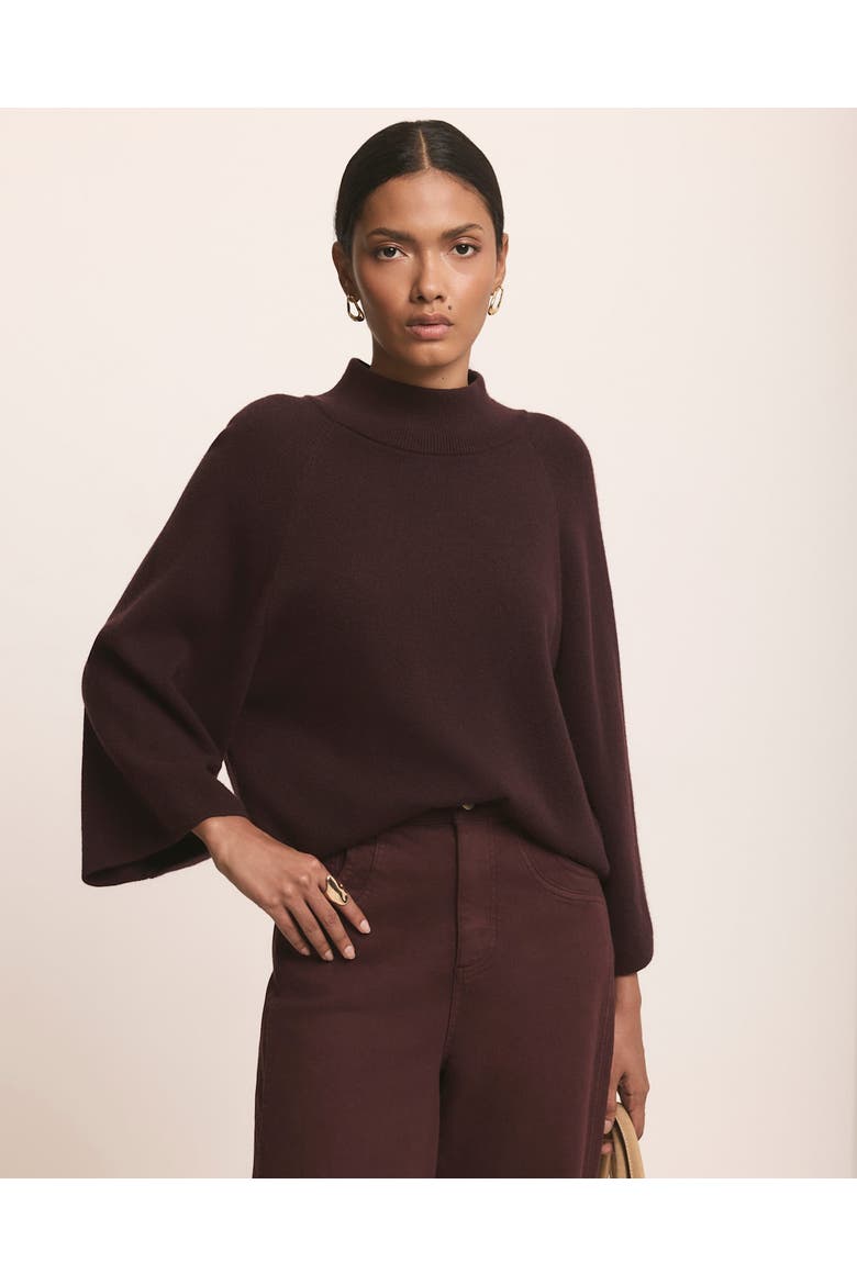 Cotton Blend Batwing Top, Alternate, color, Burgundy