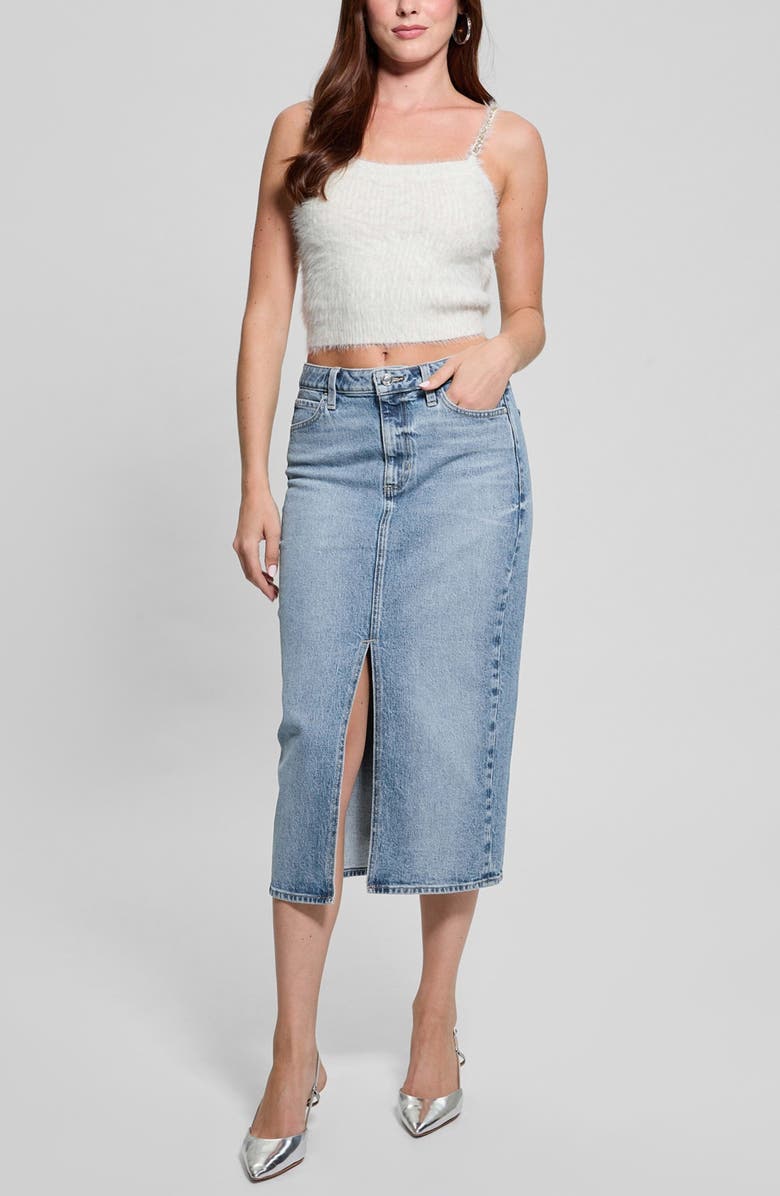 GUESS Keyla Rhinestone Strap Sweater Tank, Alternate, color, White