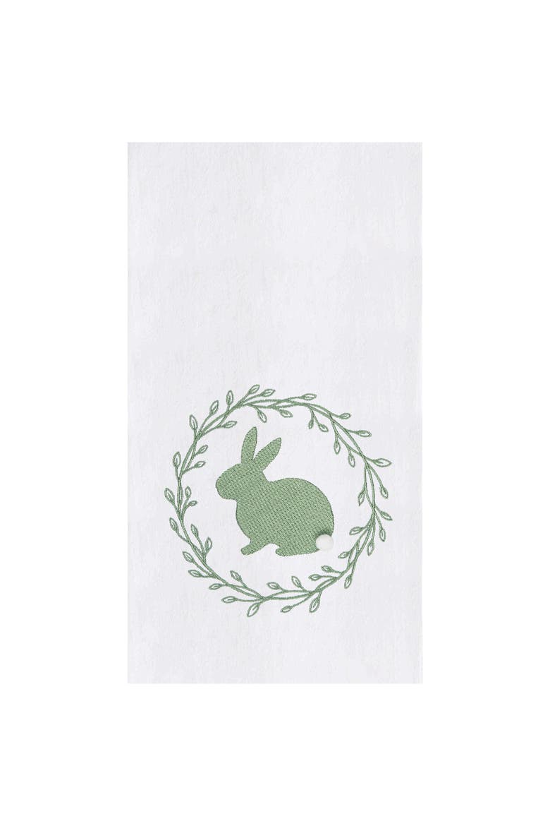 Spring Greens Bunny Rabbit w/ Spring Wreath Design Flour Sack Cotton Kitchen Dishtowel, Main, color, Green