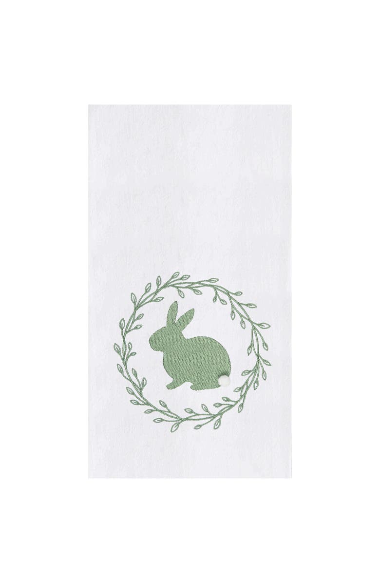 C&F Home Spring Greens Bunny Rabbit w/ Spring Wreath Design Flour Sack Cotton Kitchen Dishtowel, Main, color, Green