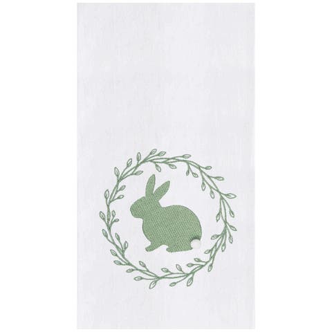 Spring Greens Bunny Rabbit w/ Spring Wreath Design Flour Sack Cotton Kitchen Dishtowel