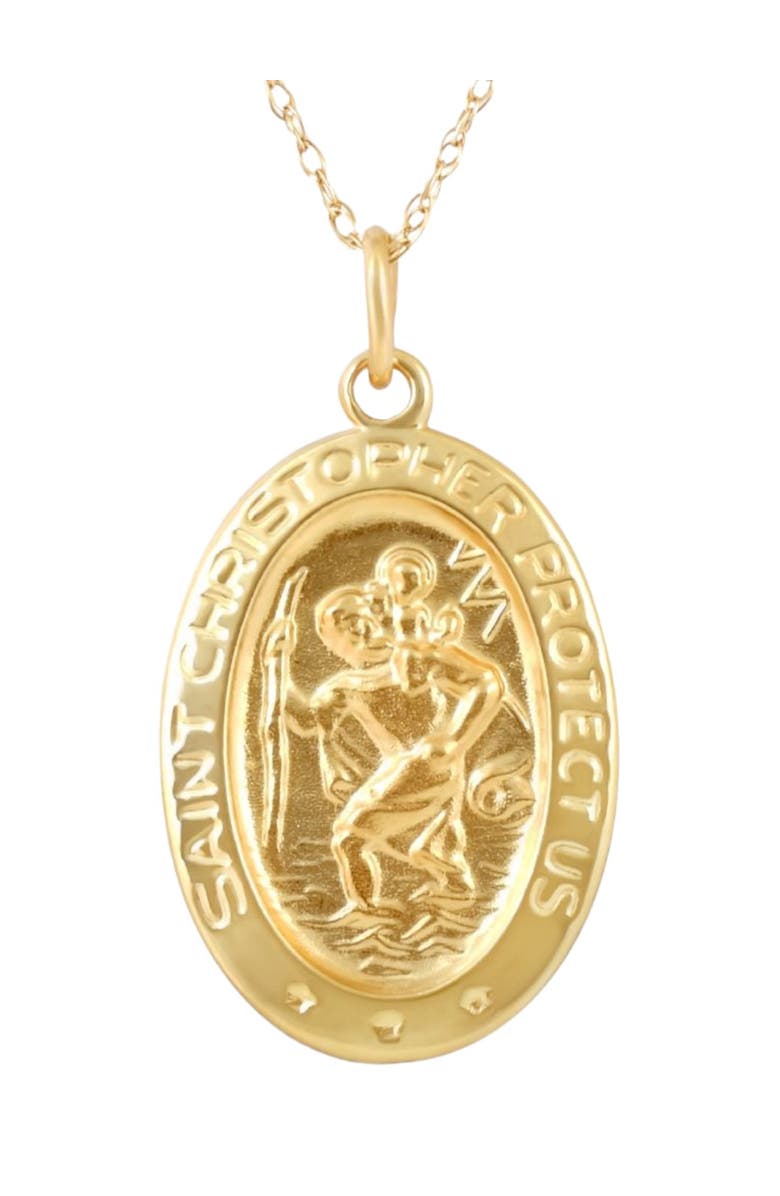 Bliss Diamond 14k Gold St. Christopher Medal Pendant .5" Tall 1.5 Grams, Main, color, 