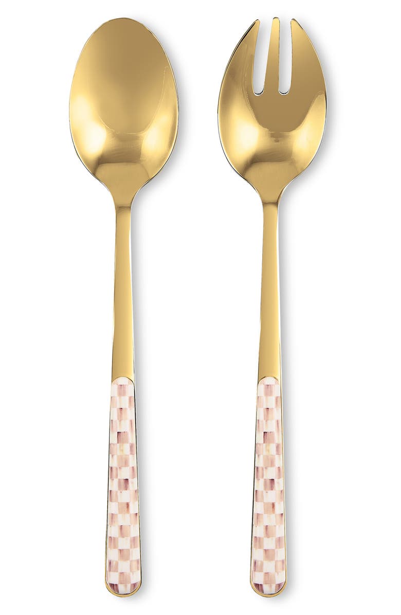 MACKENZIE CHILDS Mocha Check Bistro 2-Piece Salad Serving Set, Main, color, Mocha