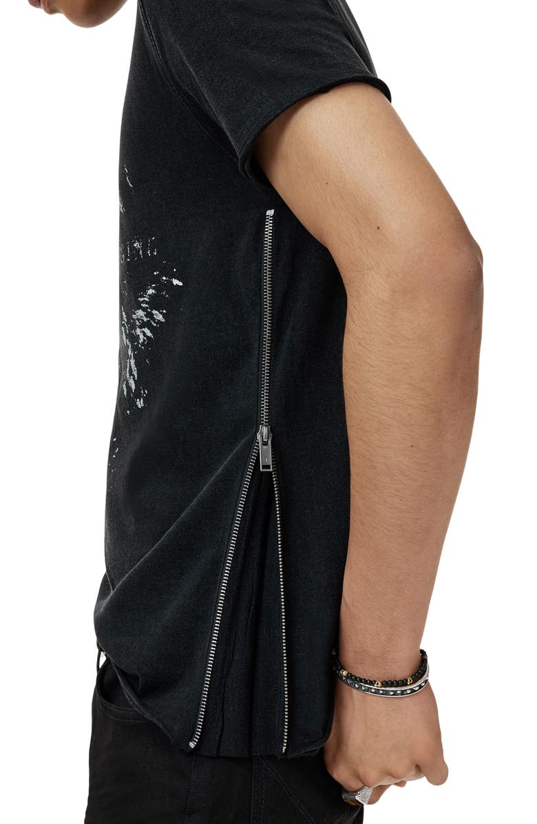 John Varvatos Raw Edge Zipper Graphic T-Shirt, Alternate, color, Black