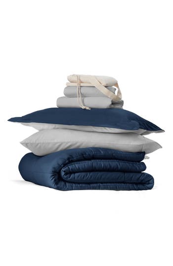 Homespun Ultimate College Essentials Bedding Bundle. In Navy/light Gray
