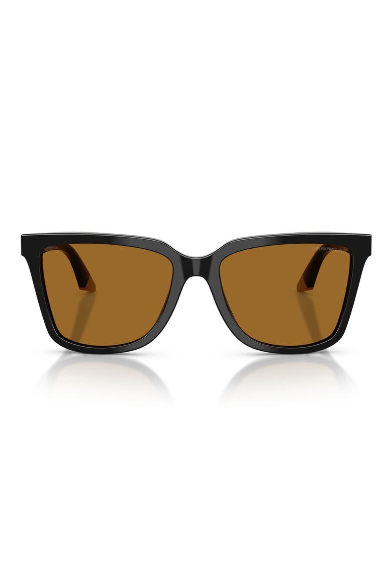 55mm Polarized Irregular Sunglasses, Main, color, SHINY BLACK/ BEIGE / POLAR