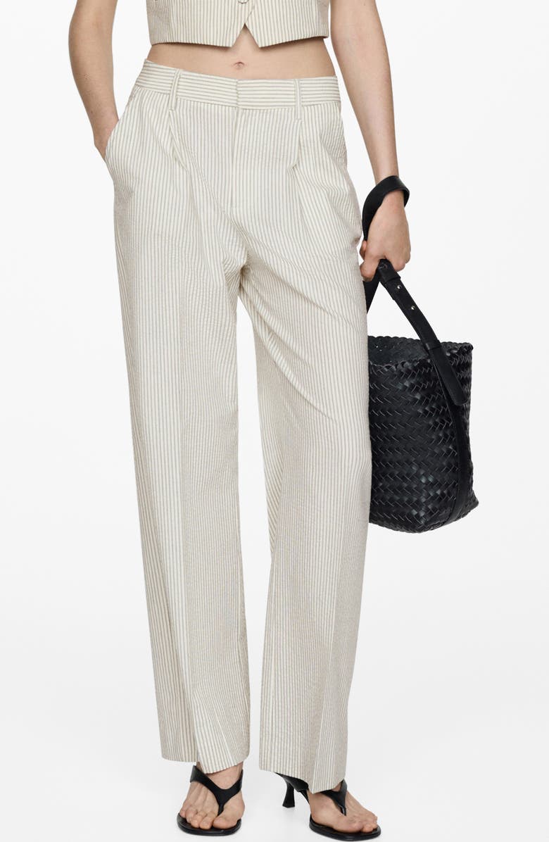 MANGO Stripe Relaxed Straight Leg Seersucker Pants, Main, color, 