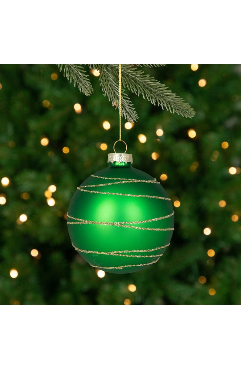 Northlight Glittered Golden Stripes Christmas Glass Ball Ornaments - 3" (75mm) - Red and Green - 4ct, Alternate, color, Red