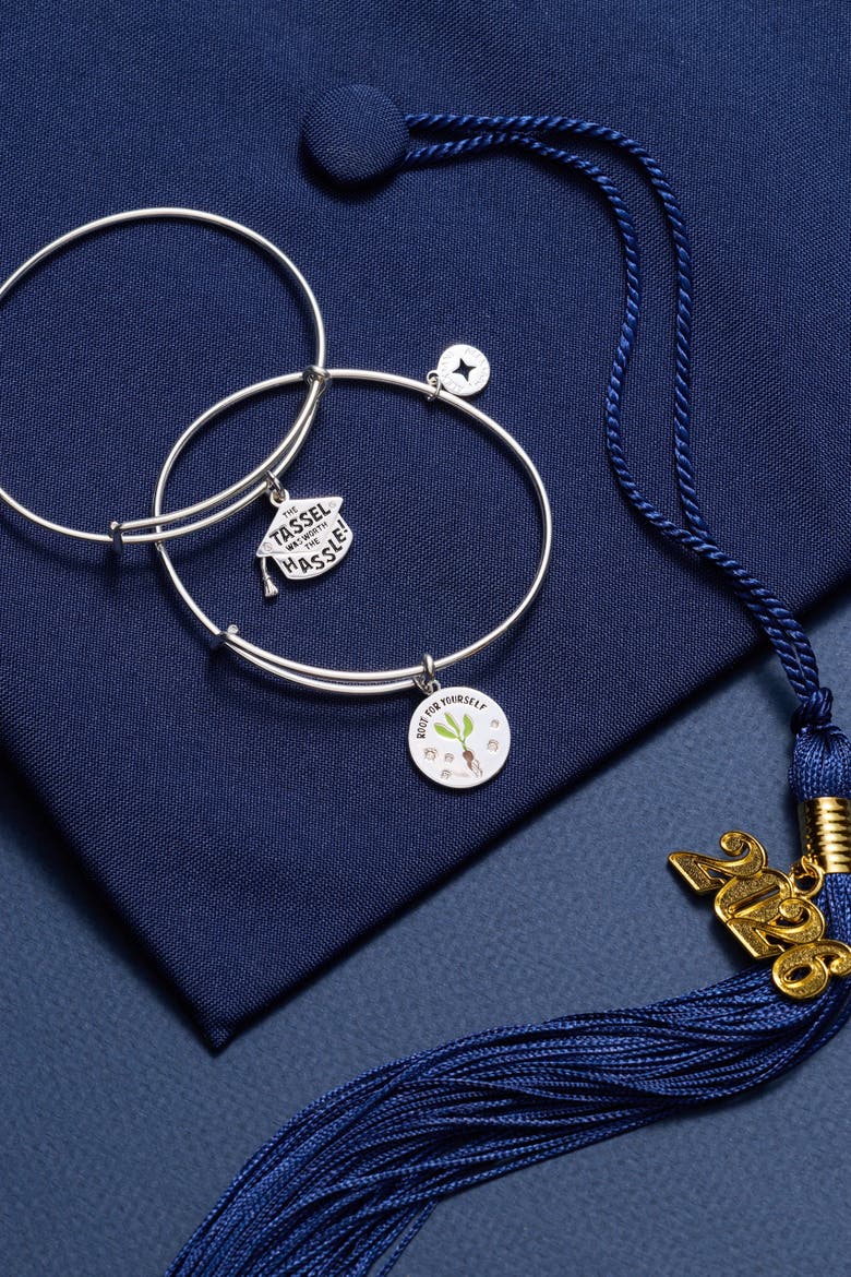 "The Tassel Was Worth The Hassle" Charm Bangle, Alternate, color, Silver
