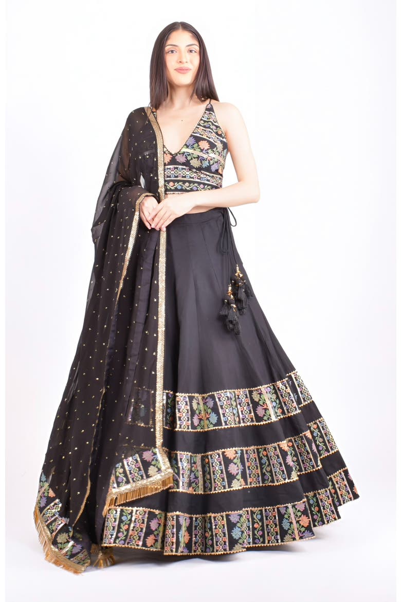 Zoya Sequins Embroidered Chaniya Choli Set, Main, color, Black