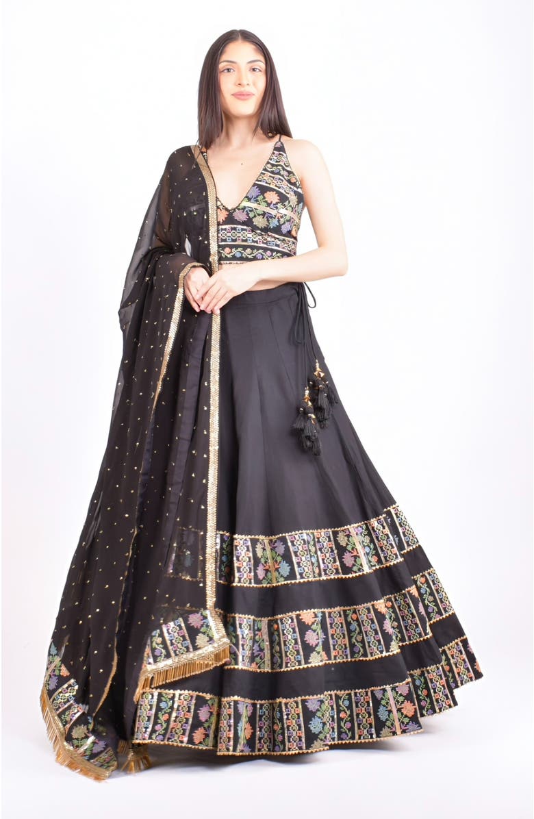 RAAS Zoya Sequins Embroidered Chaniya Choli Set, Main, color, Black