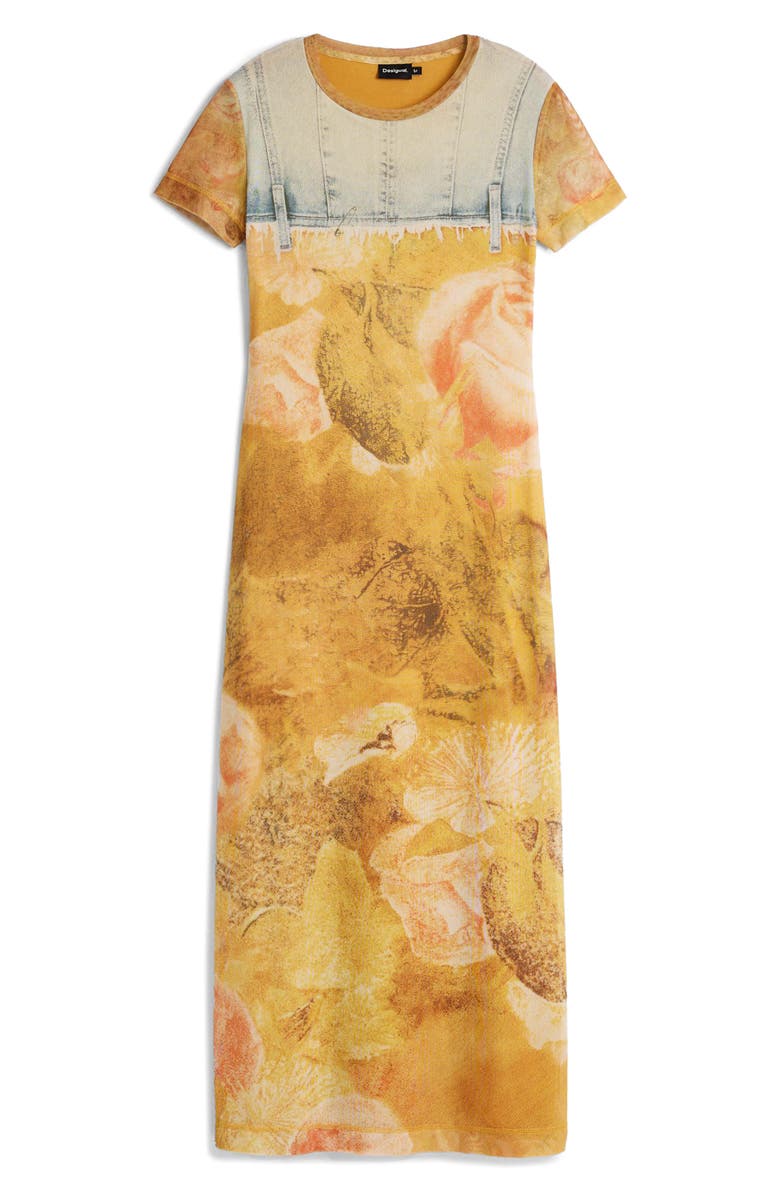 Desigual Trompe l'Oeil Midi T-Shirt Dress, Alternate, color, Medium Beige