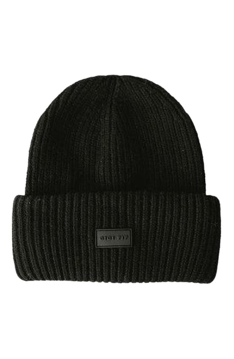 Gigi Pip Gigi Merino Wool Chunky Ribbed Beanie, Main, color, Black