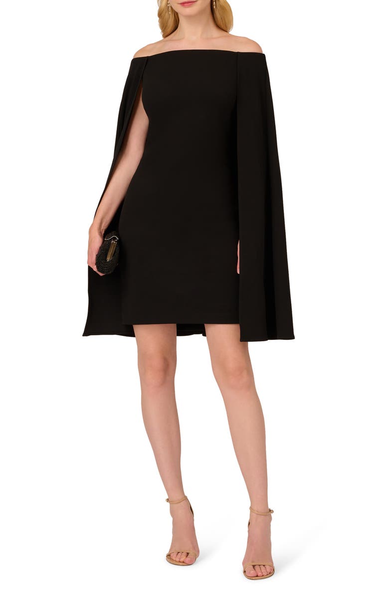 Adrianna Papell Off the Shoulder Long Sleeve Capelet Cocktail Dress, Main, color, 