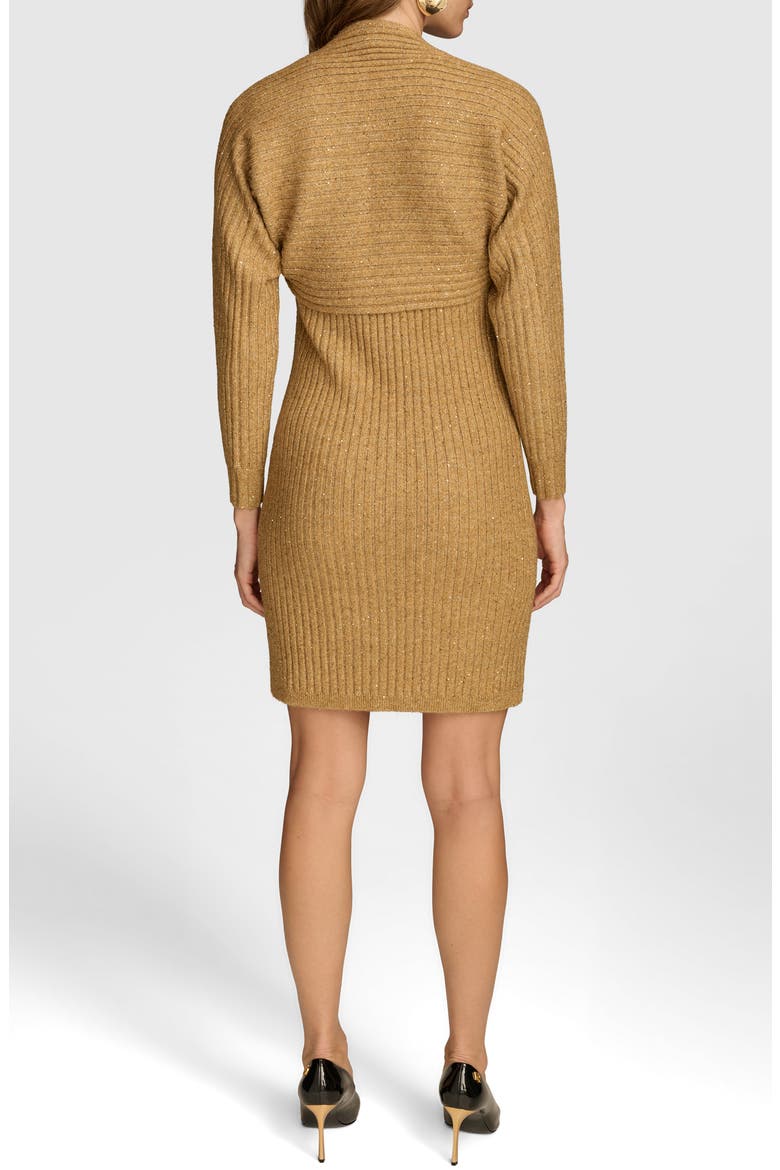 Metallic Long Sleeve Rib Sweater Dress, Alternate, color, GOLD