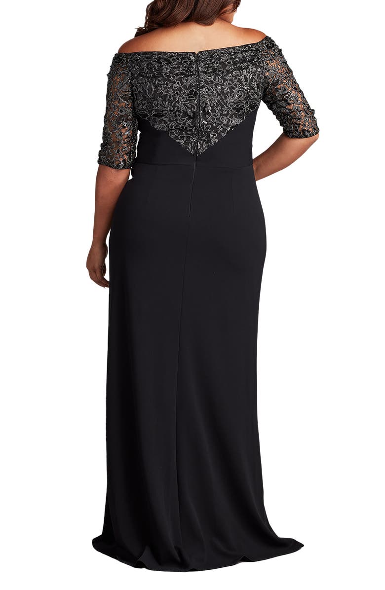 Tadashi Shoji Sequin Bodice Mixed Media Off the Shoulder Gown, Alternate, color,