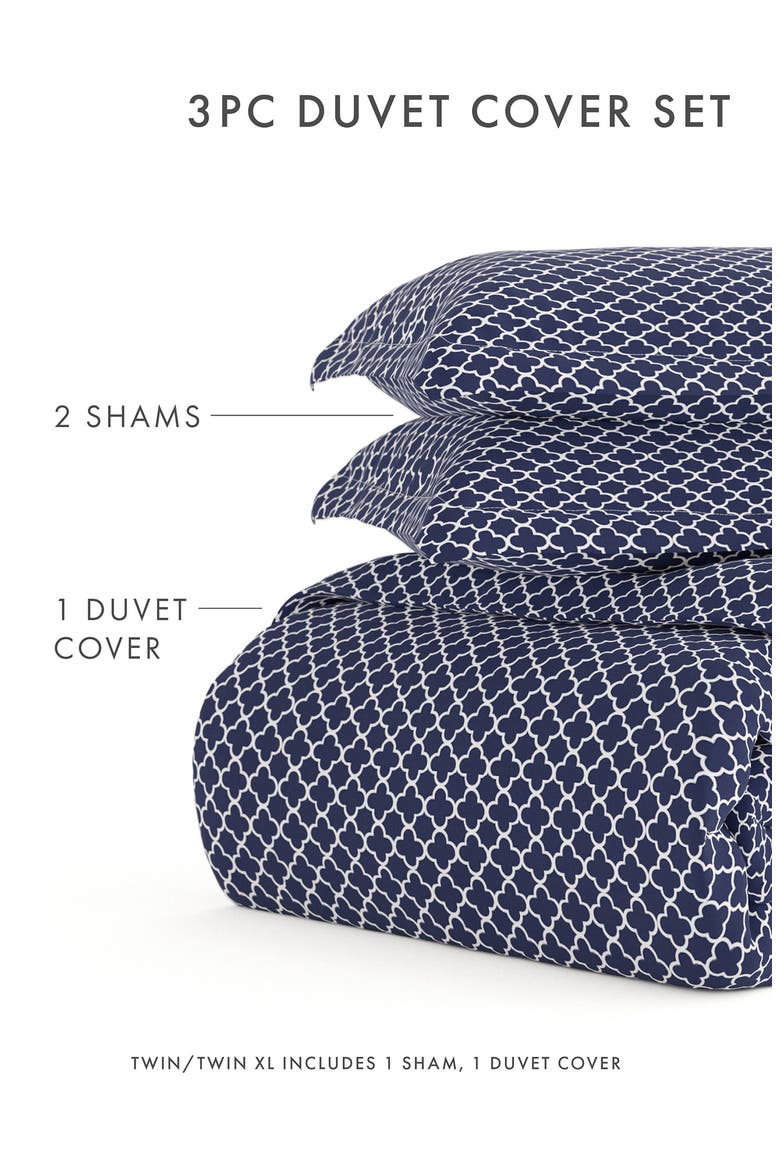 IENJOY HOME Premium Ultra Soft Quadrafoil Pattern 3-Piece Duvet Cover Set, Alternate, color, NAVY