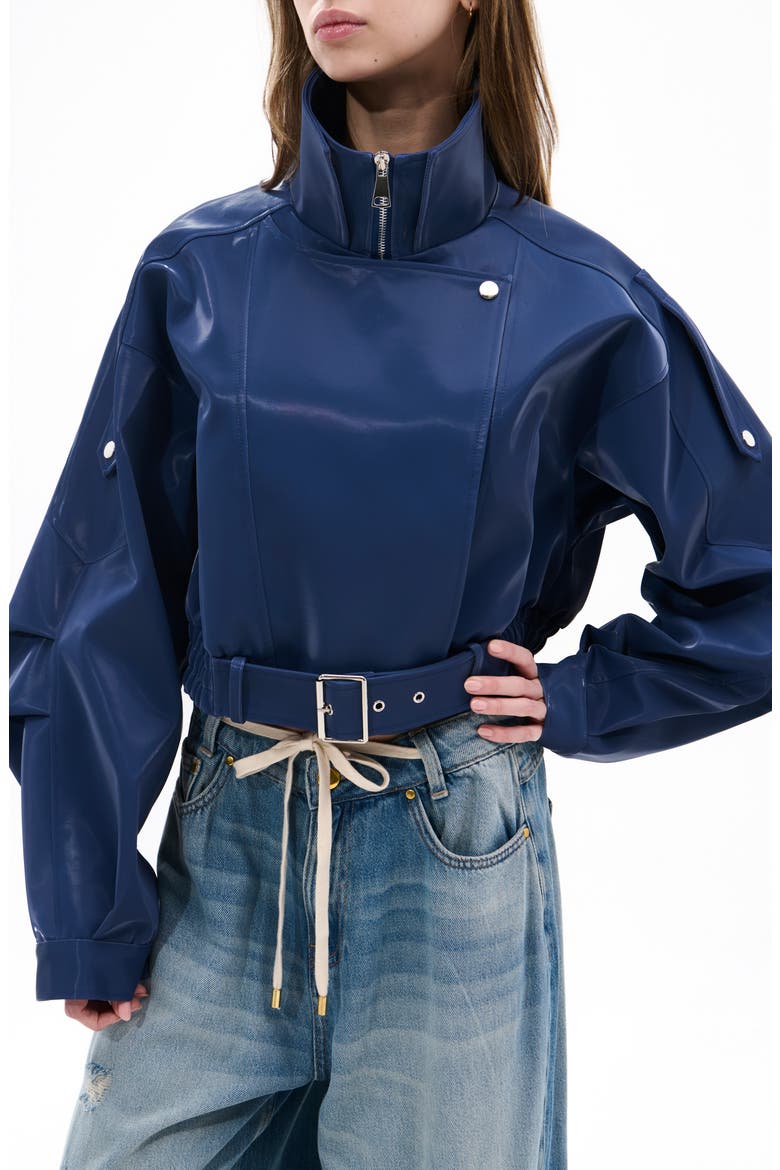 Liquid Luxe Shiny Bomber Jacket, Alternate, color, BLUE