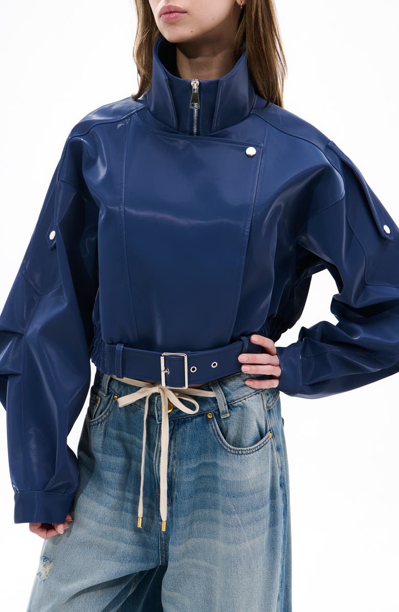 AZALEA WANG Liquid Luxe Shiny Bomber Jacket, Alternate, color, 