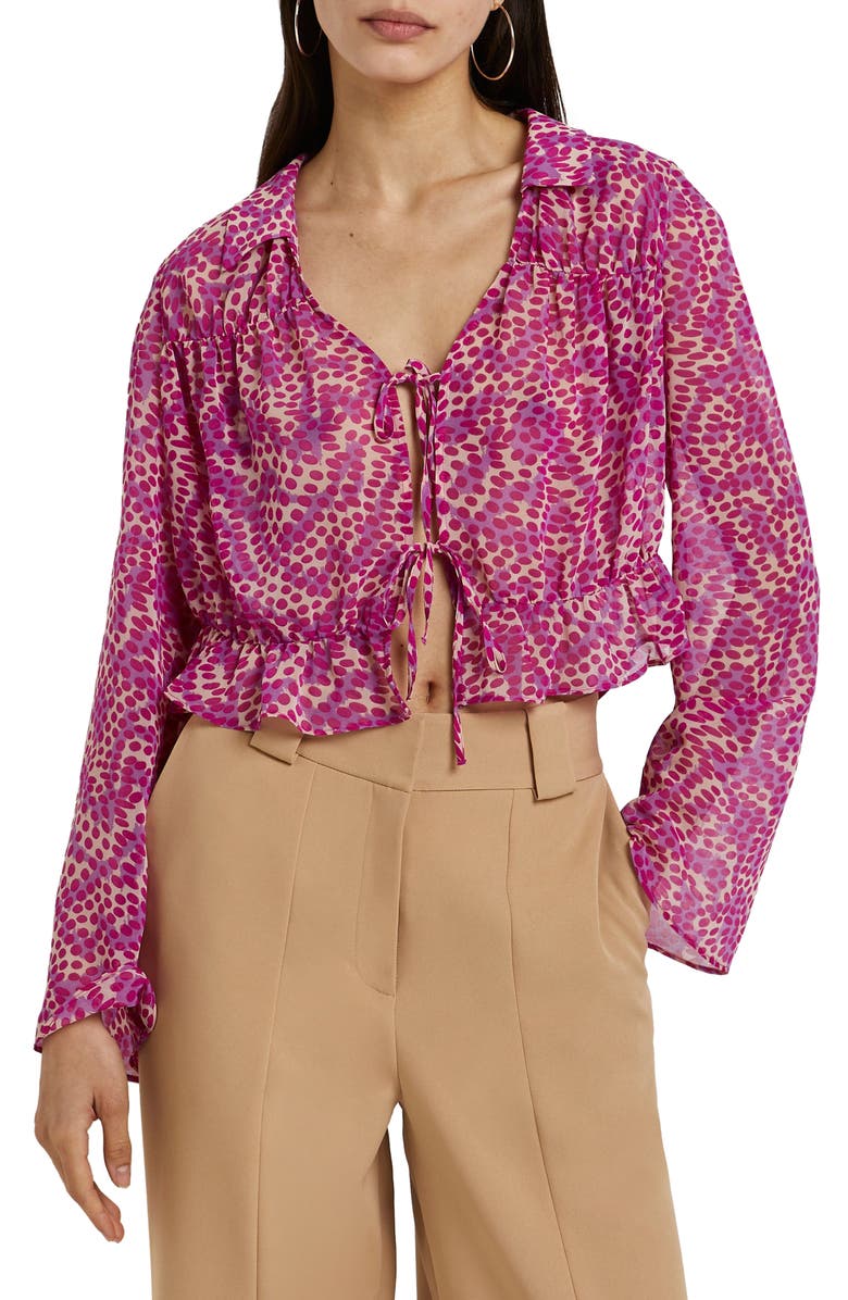 River Island Dot Print Tie Blouse, Main, color, 