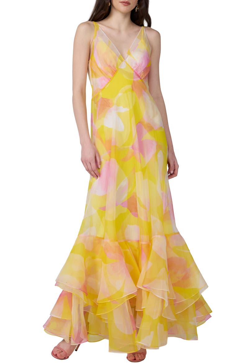 Astra Abstract Floral Cotton & Silk Gown, Main, color, ISLAND ORCHID BIG WHITE