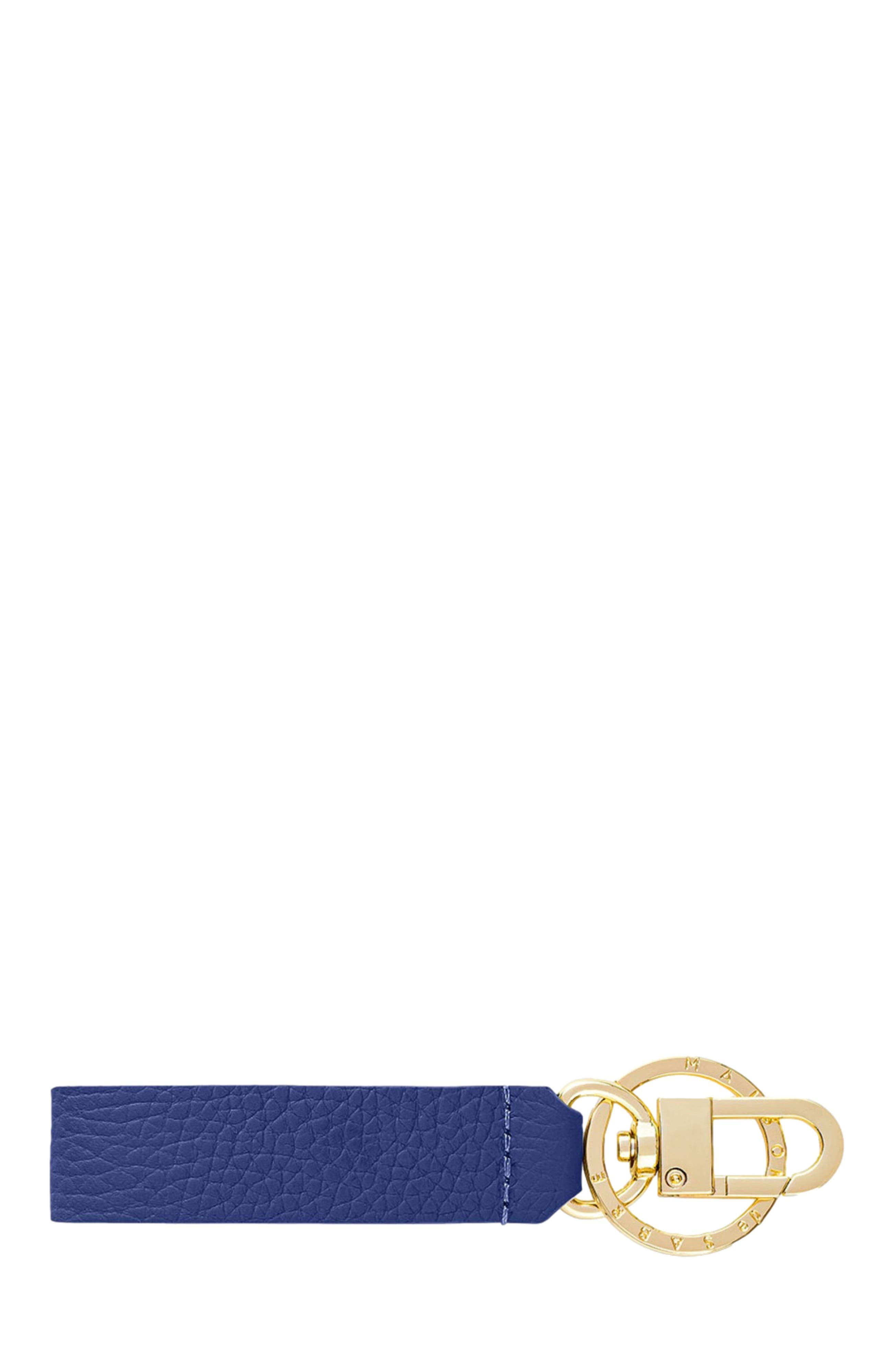 Upcycled Leather Keychain, Alternate, color, Lapis Blue