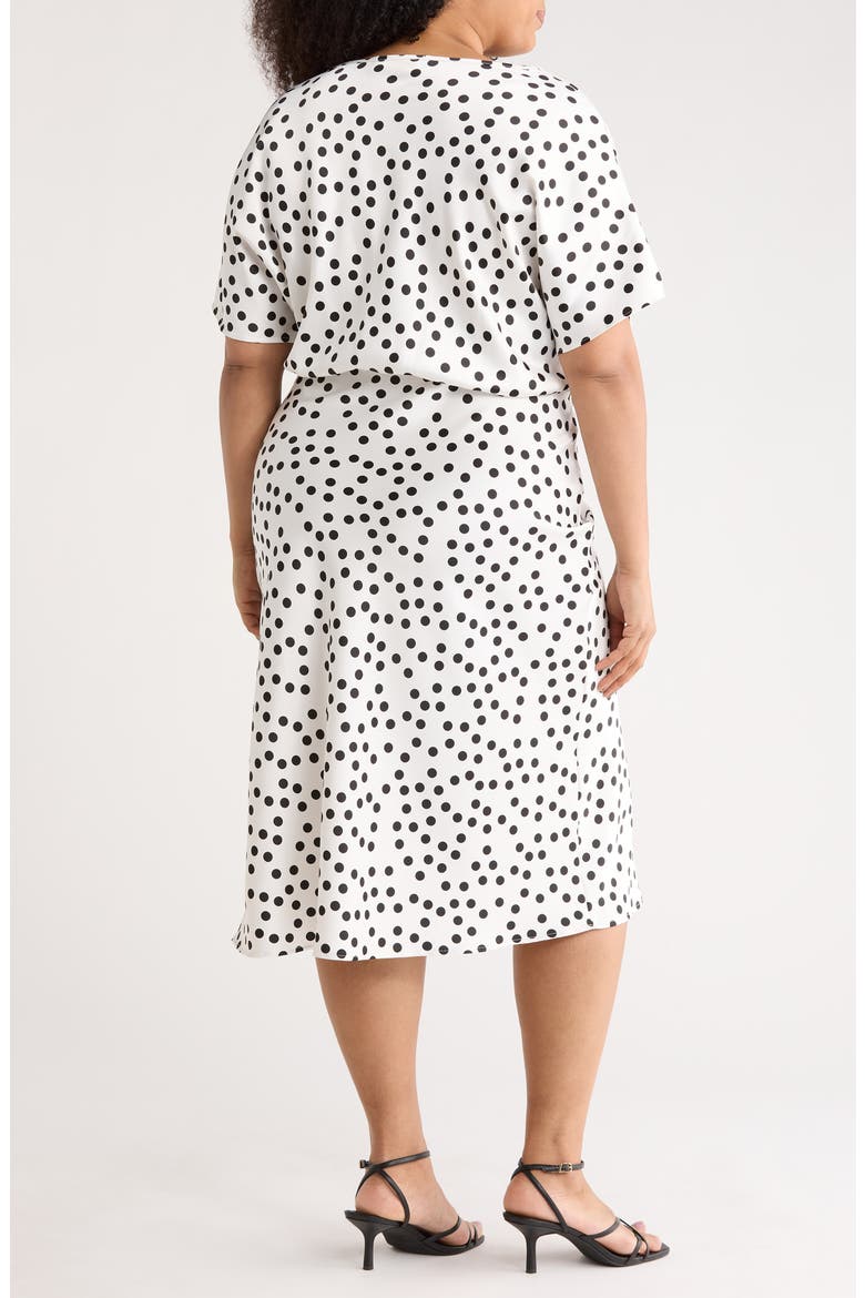 Polka Dot Short Sleeve Satin Midi Dress, Alternate, color, IVORY