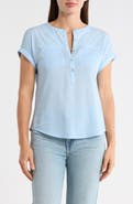 Lucky Brand Mixed Media Short Sleeve Cotton Henley Top