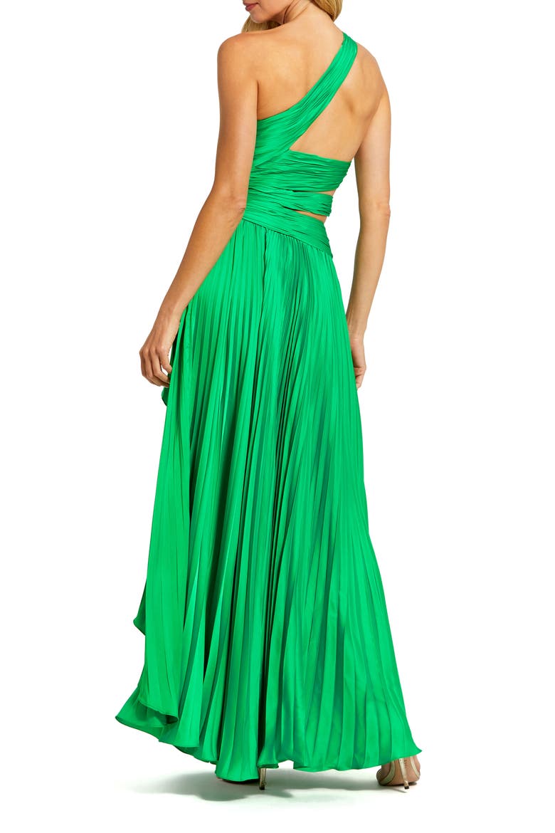 One Shoulder Pleated Charmeuse Gown with Slit, Alternate, color, SPRING GREEN