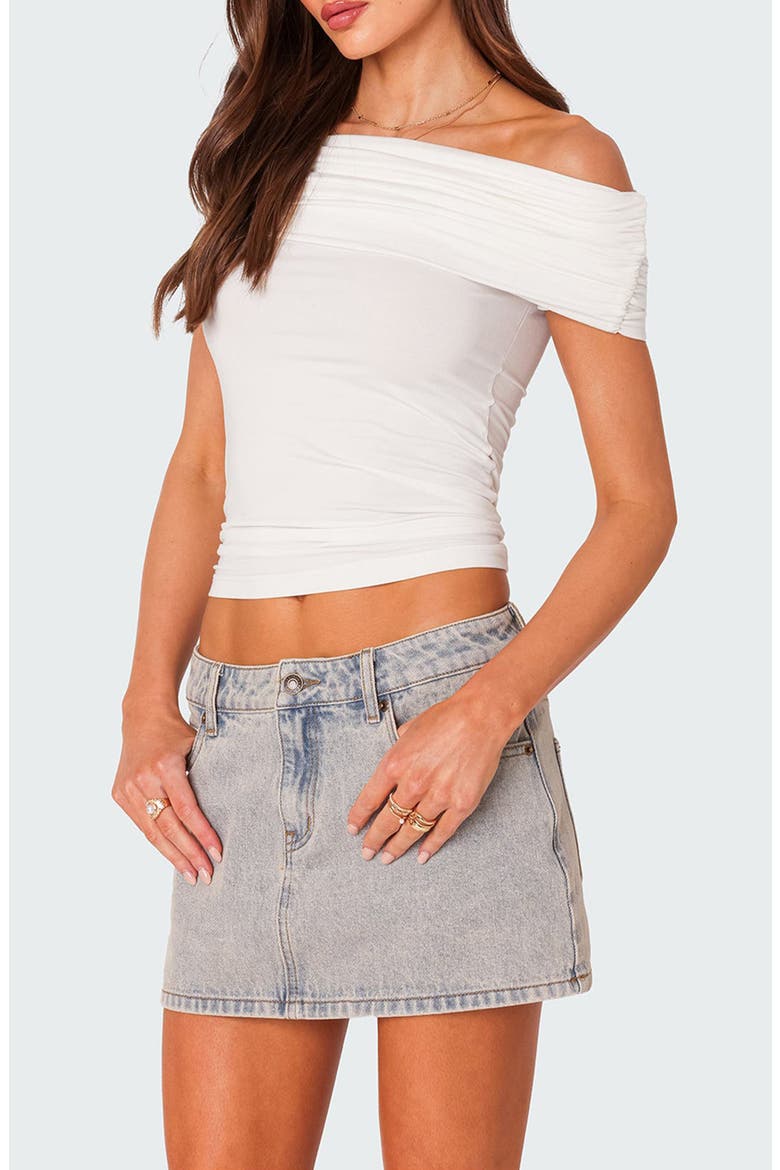 Strawberry Foldover Off the Shoulder Crop Top, Alternate, color, WHITE