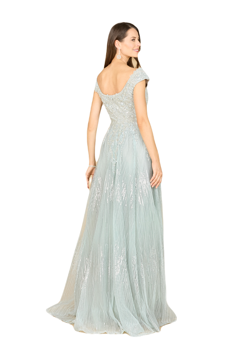 Cap Sleeve Lace Ballgown, Alternate, color, DustySage