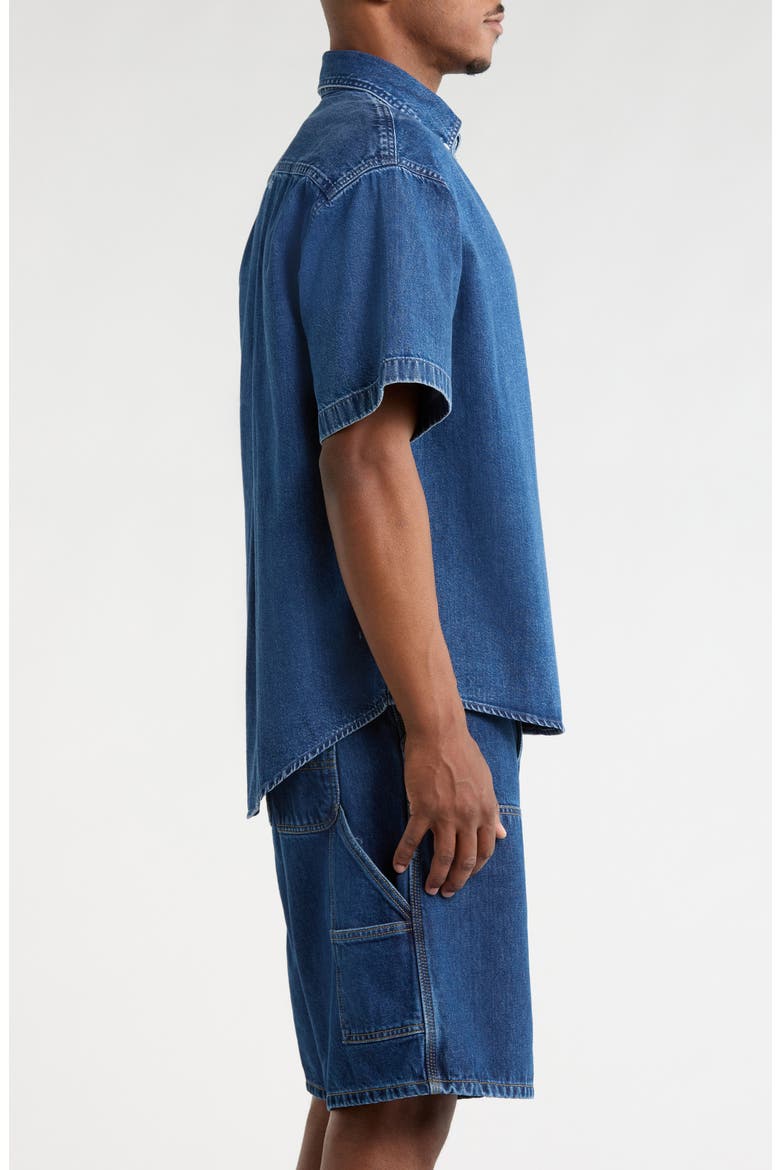 Lucas Short Sleeve Cotton Denim Button-Down Shirt, Alternate, color, STONE